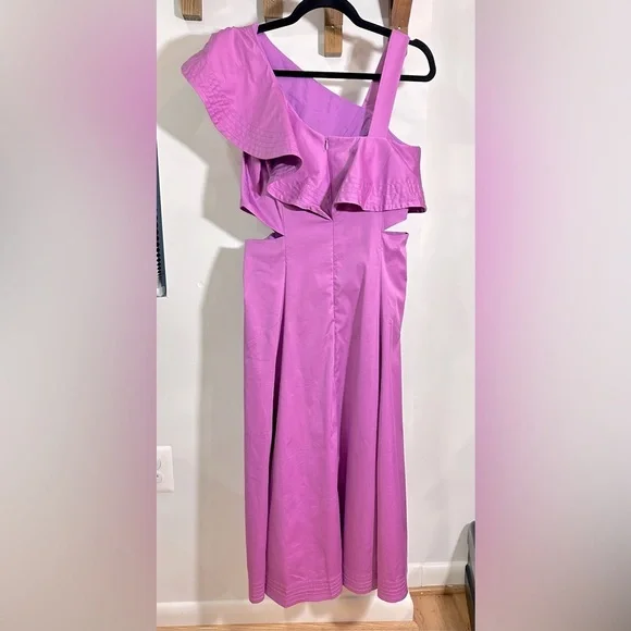NWT Veronica Beard Beilla Ruffled Cotton Blend Poplin Cutout Midi Dress Purple 2 - Picture 10 of 16